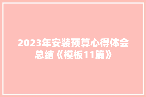 2023年安装预算心得体会总结《模板11篇》 保证书