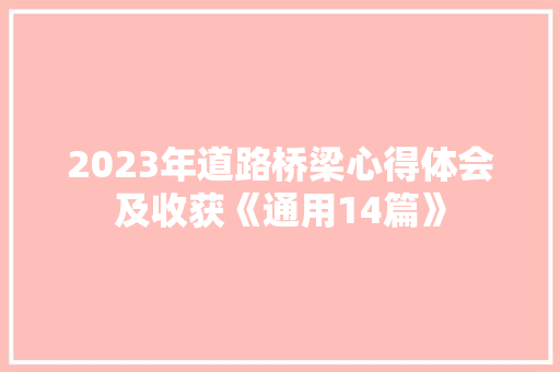 2023年道路桥梁心得体会及收获《通用14篇》 管理论文