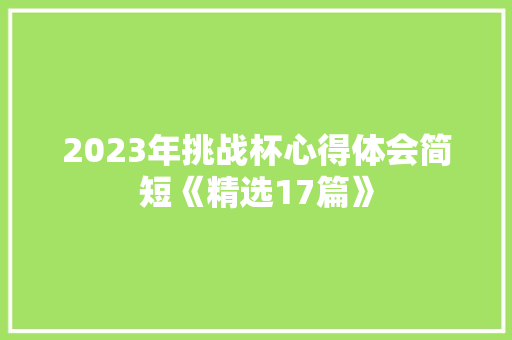 2023年挑战杯心得体会简短《精选17篇》 策划方案