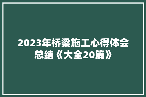 2023年桥梁施工心得体会总结《大全20篇》 办公写作