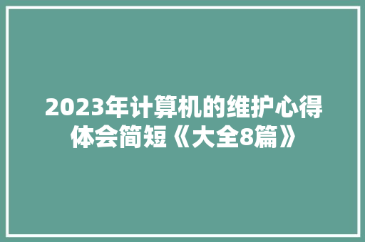 2023年计算机的维护心得体会简短《大全8篇》 担保书