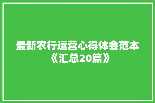 最新农行运营心得体会范本《汇总20篇》 策划方案