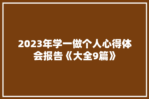 2023年学一做个人心得体会报告《大全9篇》 办公写作