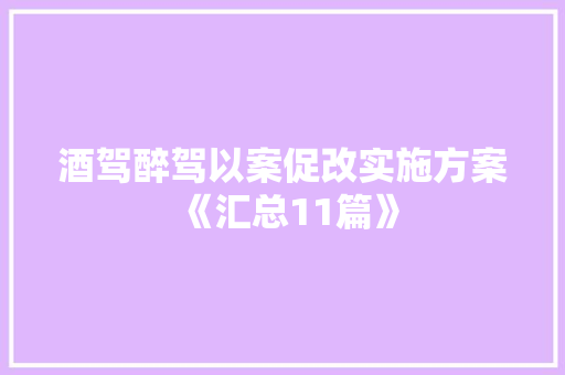 酒驾醉驾以案促改实施方案《汇总11篇》 简历资料