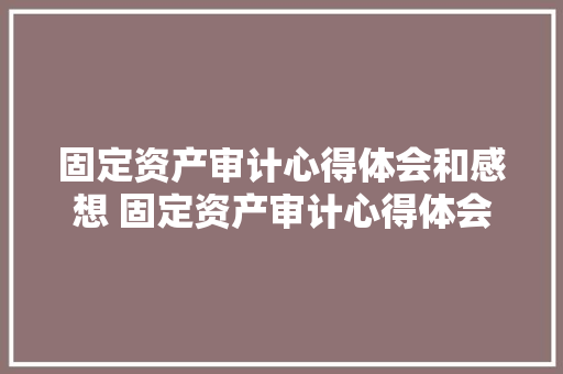 固定资产审计心得体会和感想 固定资产审计心得体会和感想怎么写《9篇》 管理论文