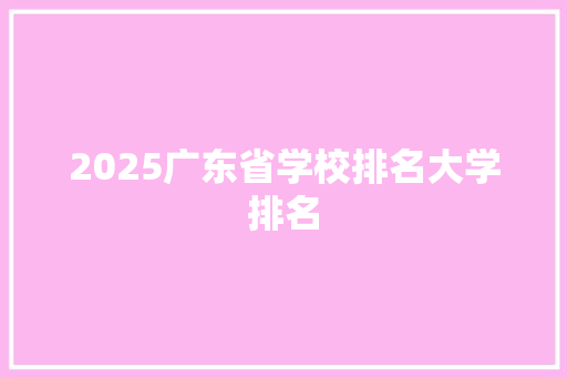 2025广东省学校排名大学排名 策划方案