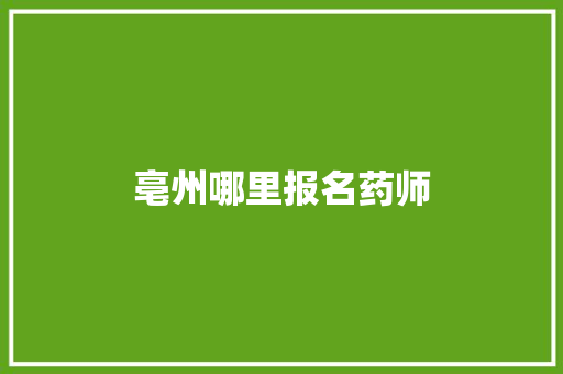 亳州哪里报名药师 论文