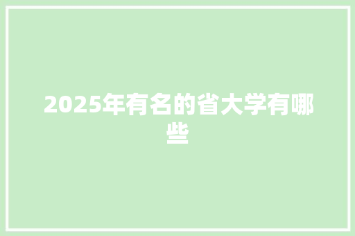 2025年有名的省大学有哪些 策划方案