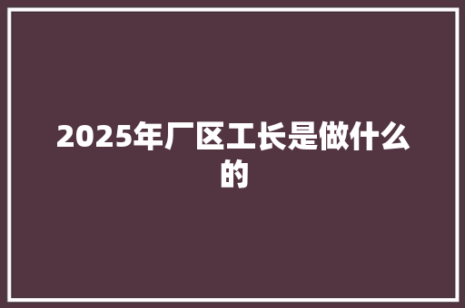 2025年厂区工长是做什么的 表扬书