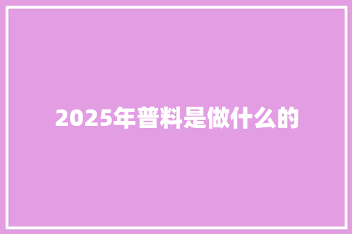 2025年普料是做什么的 管理论文