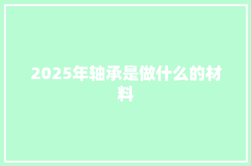 2025年轴承是做什么的材料 社会论文