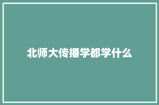 北师大传播学都学什么 策划方案