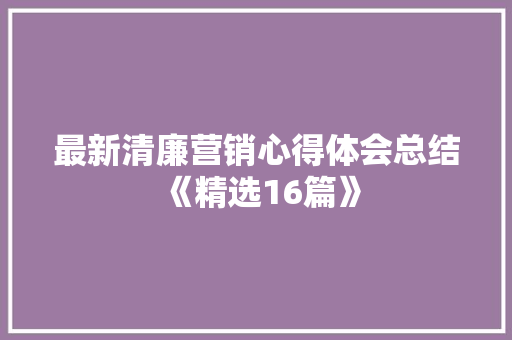 最新清廉营销心得体会总结《精选16篇》 计算机论文