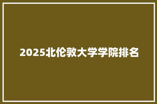 2025北伦敦大学学院排名 策划方案