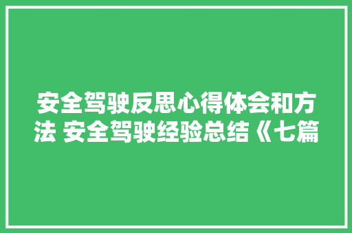 安全驾驶反思心得体会和方法 安全驾驶经验总结《七篇》 担保书
