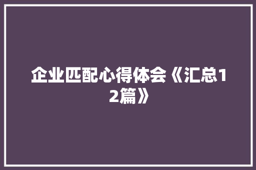 企业匹配心得体会《汇总12篇》 办公写作