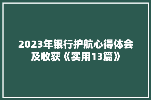 2023年银行护航心得体会及收获《实用13篇》 计算机论文