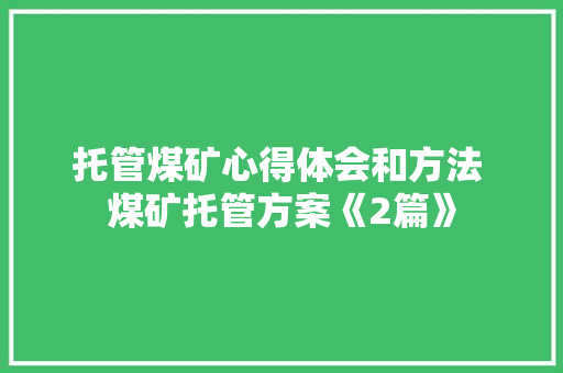 托管煤矿心得体会和方法 煤矿托管方案《2篇》 简历资料