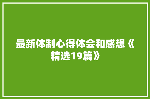 最新体制心得体会和感想《精选19篇》 简历