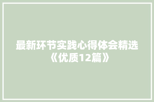 最新环节实践心得体会精选《优质12篇》 面试技巧