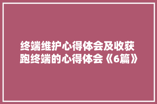 终端维护心得体会及收获 跑终端的心得体会《6篇》 保证书