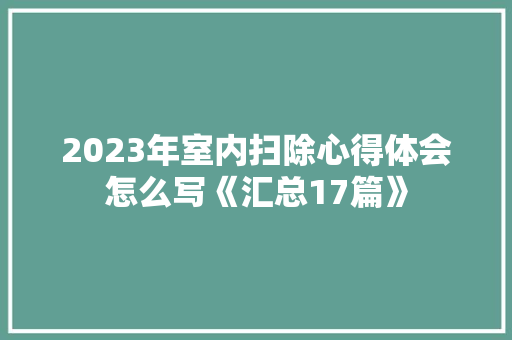2023年室内扫除心得体会怎么写《汇总17篇》 公证书