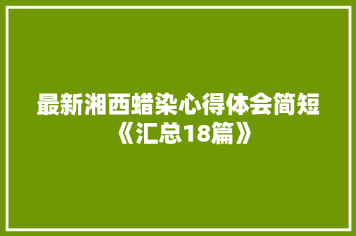最新湘西蜡染心得体会简短《汇总18篇》 公证书