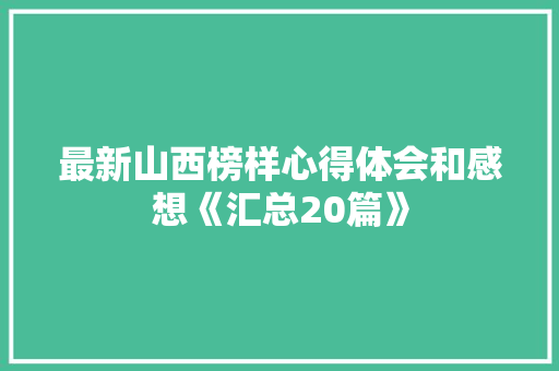 最新山西榜样心得体会和感想《汇总20篇》 文秘写作