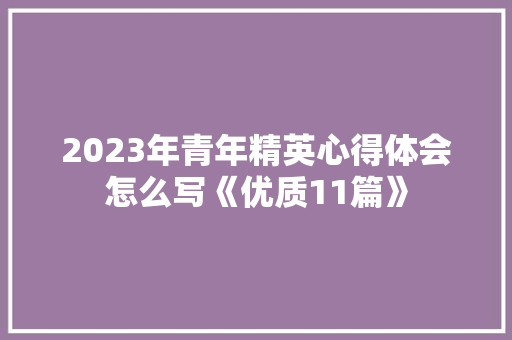 2023年青年精英心得体会怎么写《优质11篇》 面试技巧