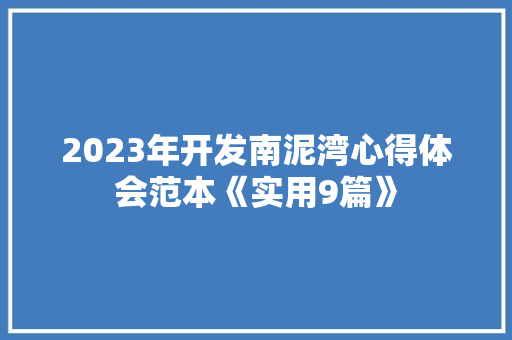 2023年开发南泥湾心得体会范本《实用9篇》 个人写作