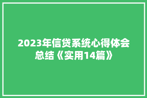 2023年信贷系统心得体会总结《实用14篇》 策划方案