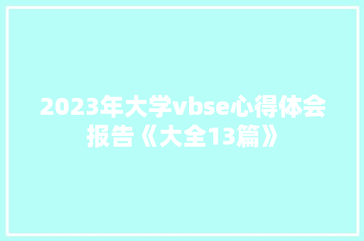 2023年大学vbse心得体会报告《大全13篇》 管理论文