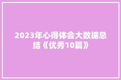 2023年心得体会大数据总结《优秀10篇》 策划方案