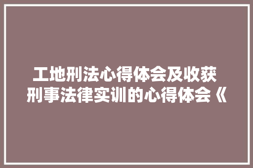 工地刑法心得体会及收获 刑事法律实训的心得体会《六篇》 个人写作