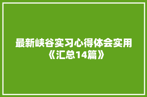 最新峡谷实习心得体会实用《汇总14篇》 社会论文