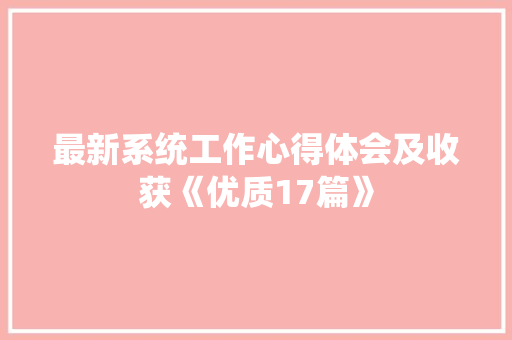 最新系统工作心得体会及收获《优质17篇》 担保书