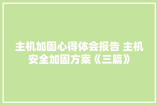 主机加固心得体会报告 主机安全加固方案《三篇》 论文