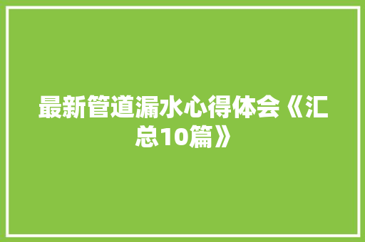 最新管道漏水心得体会《汇总10篇》 办公写作