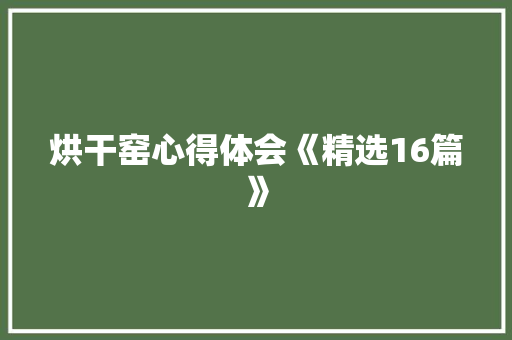 烘干窑心得体会《精选16篇》 表扬书