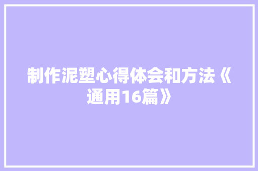 制作泥塑心得体会和方法《通用16篇》 公证书
