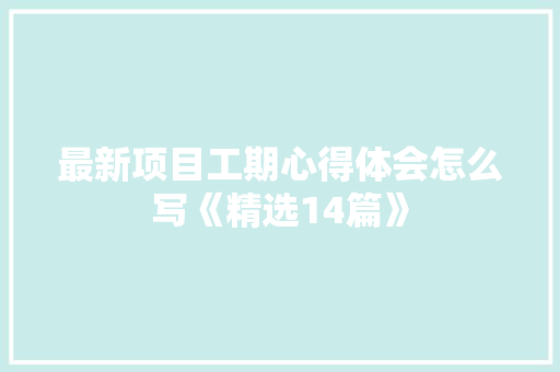 最新项目工期心得体会怎么写《精选14篇》 办公写作