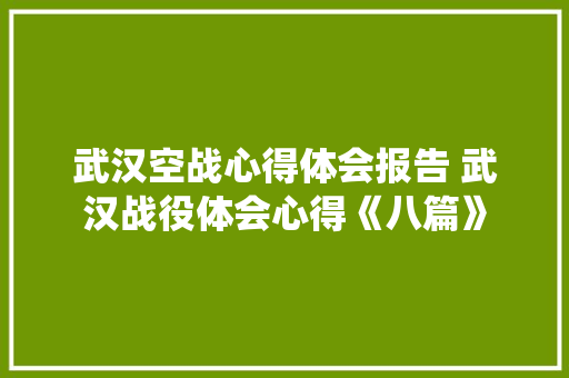 武汉空战心得体会报告 武汉战役体会心得《八篇》 保证书